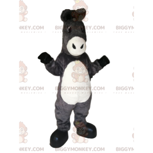 Traje de mascote BIGGYMONKEY™ Burro cinza e branco com orelhas