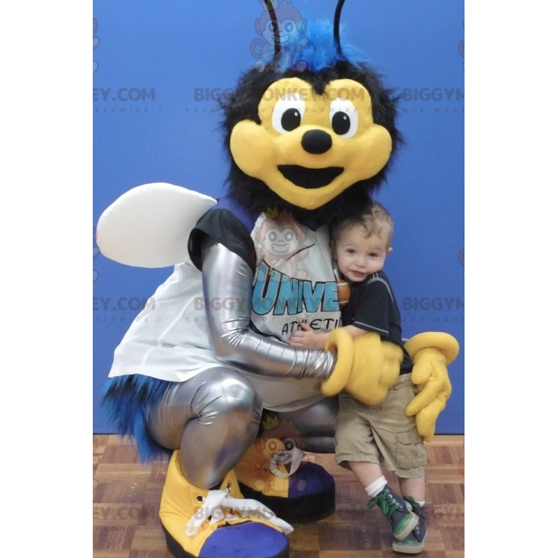 Costume de mascotte BIGGYMONKEY™ de mouche bleue et noire en Costume de mascotte BIGGYMONKEY™ de mouche bleue et noire en