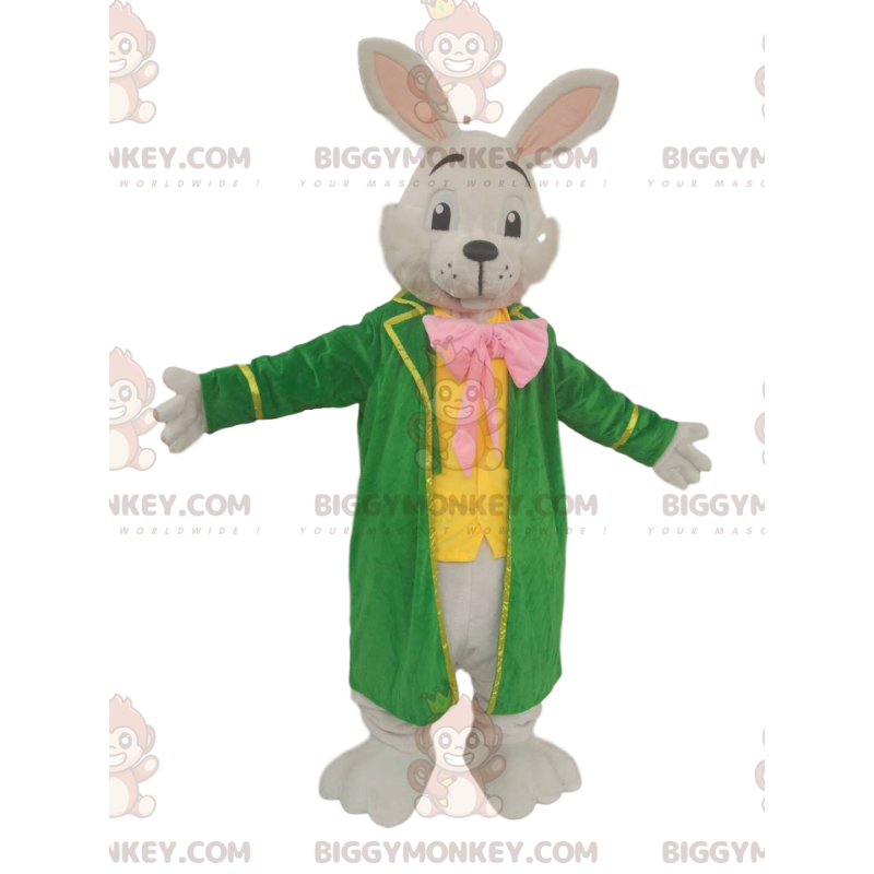 Στολή μασκότ White Rabbit BIGGYMONKEY™ με μεγάλο πράσινο σακάκι - Μασκότ κουνελιού - BIGGYMONKEY_013487 - BiggyMonkey.com