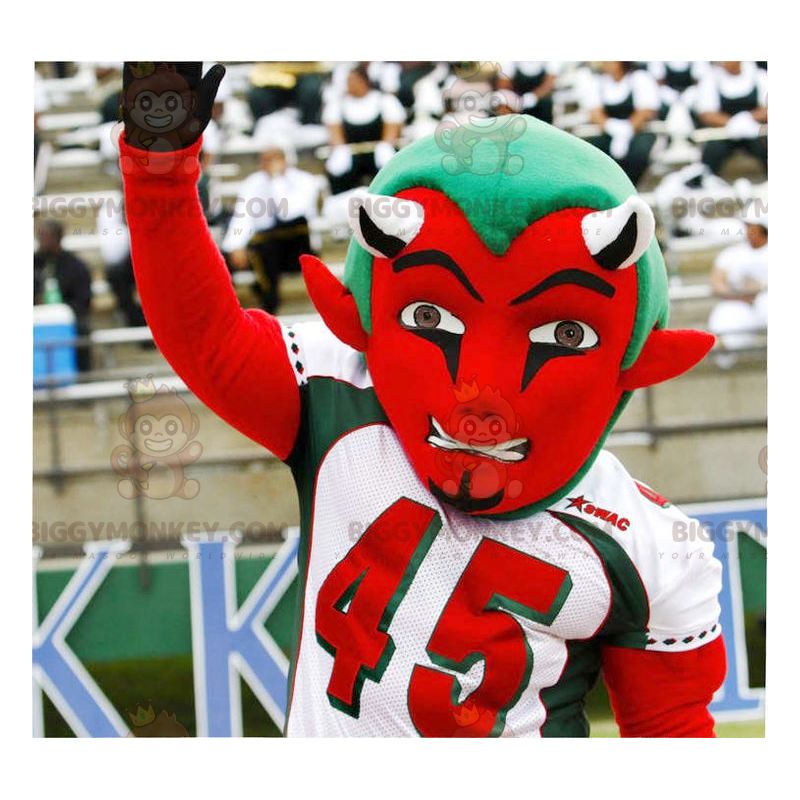 Disfraz de mascota del diablo rojo y verde BIGGYMONKEY™ en ropa Disfraz de mascota del diablo rojo y verde BIGGYMONKEY™ en ropa