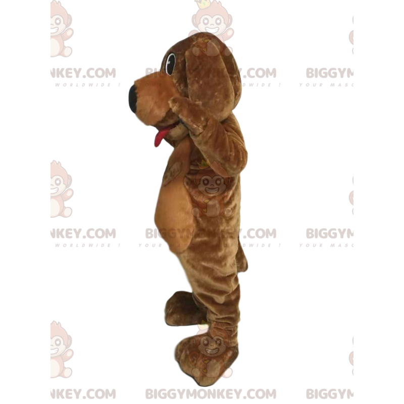 Costume de mascotte BIGGYMONKEY™ de chien marron avec un gros Costume de mascotte BIGGYMONKEY™ de chien marron avec un gros