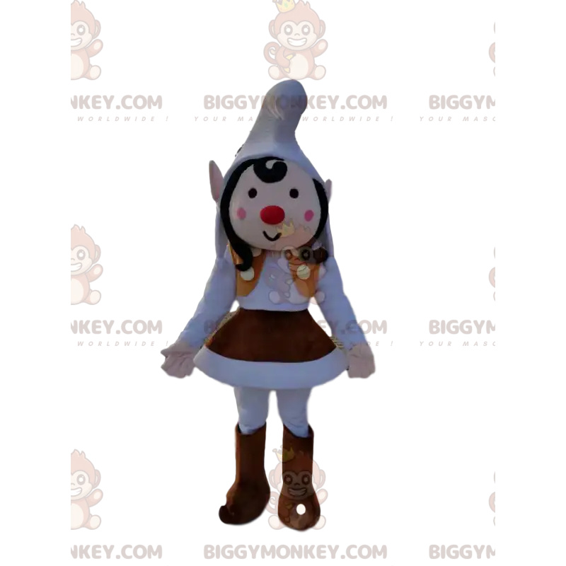 Pixie BIGGYMONKEY™ Maskottchenkostüm mit süßem Outfit und roter Pixie BIGGYMONKEY™ Maskottchenkostüm mit süßem Outfit und roter