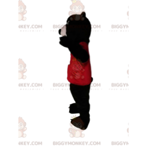 Traje de mascote de urso pardo BIGGYMONKEY™ com camisa vermelha