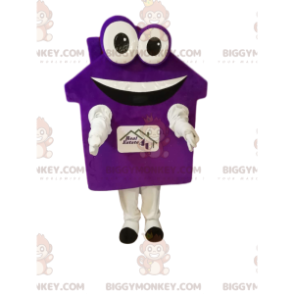Purple house BIGGYMONKEY™ mascot costume with big eyes and a big smile - House Mascots - BIGGYMONKEY_013500 - BiggyMonkey.com