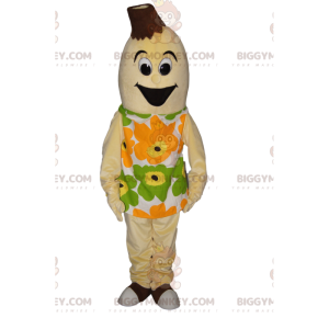Kostium maskotka bardzo wesoły banan BIGGYMONKEY™ z kwiecistą