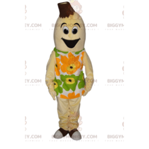 Kostium maskotka bardzo wesoły banan BIGGYMONKEY™ z kwiecistą sukienką - Roślinne maskotki - BiggyMonkey.com