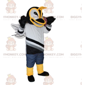 Costume de mascotte BIGGYMONKEY™ de bourdon avec un maillot noir et blanc - Mascottes Abeille - BiggyMonkey.com