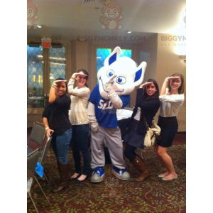 Costume da mascotte alieno bianco e blu pupazzo di neve