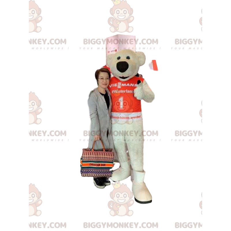 BIGGYMONKEY™ maskotkostume af beige bjørn med stor sort BIGGYMONKEY™ maskotkostume af beige bjørn med stor sort