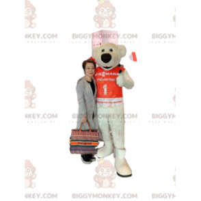 BIGGYMONKEY™ Μασκότ Κοστούμι μπεζ αρκούδας με μεγάλο μαύρο