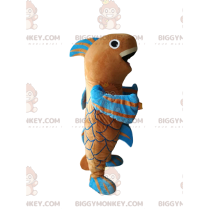 Very Cheerful Brown and Blue Fish BIGGYMONKEY™ Mascot Costume -