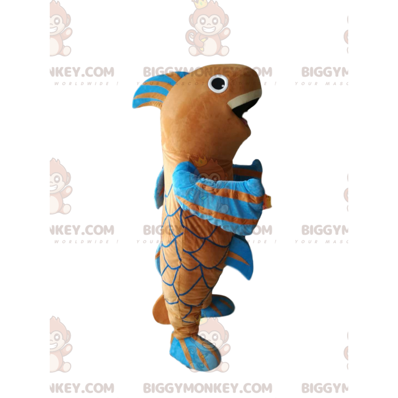 Costume da mascotte BIGGYMONKEY™ pesce marrone e blu molto Costume da mascotte BIGGYMONKEY™ pesce marrone e blu molto