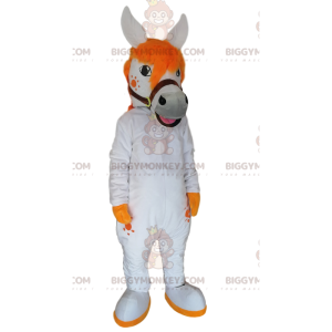 Traje de mascote BIGGYMONKEY™ Cavalo Branco com Linda Juba