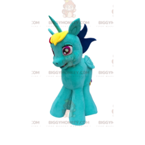 BIGGYMONKEY™ mascot costume of small turquoise unicorn with a rainbow mane - Missing animal mascots - BiggyMonkey.com
