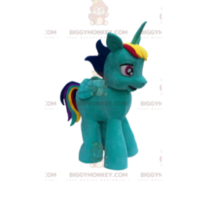 BIGGYMONKEY™ mascot costume of small turquoise unicorn with a rainbow mane - Missing animal mascots - BiggyMonkey.com