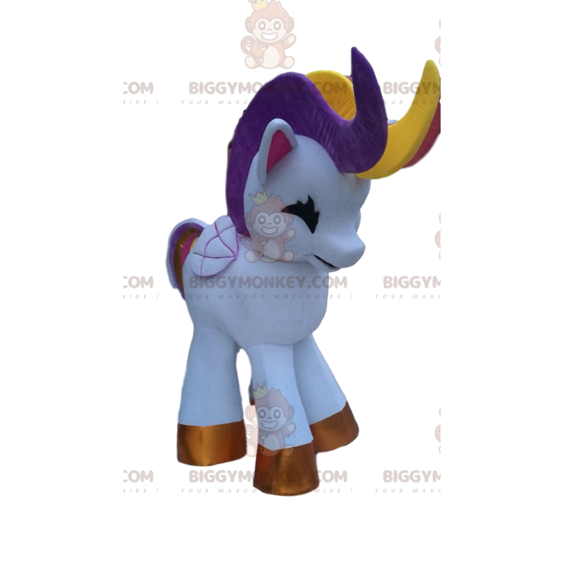 Vit Unicorn BIGGYMONKEY™ maskotdräkt med regnbågsman - Vit Unicorn BIGGYMONKEY™ maskotdräkt med regnbågsman -