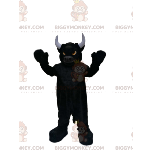 BIGGYMONKEY™ Mascot Costume Very Bestial Black Bull With Fire