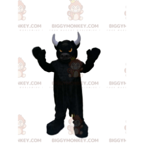 BIGGYMONKEY™ maskotdräkt Mycket bestialisk svart tjur med eldögon - Ko-maskot - BIGGYMONKEY_013520 - BiggyMonkey.com