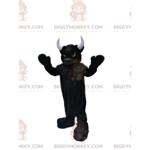 BIGGYMONKEY™ maskotdräkt Mycket bestialisk svart tjur med eldögon - Ko-maskot - BIGGYMONKEY_013520 - BiggyMonkey.com