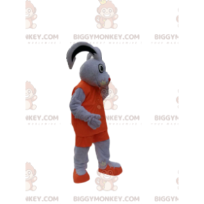 Kostium maskotka białego królika BIGGYMONKEY™ z pomarańczową odzieżą sportową - Maskotka Królik - BiggyMonkey.com