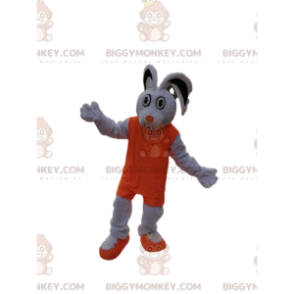 Valkoinen Rabbit BIGGYMONKEY™ maskottiasu oranssilla