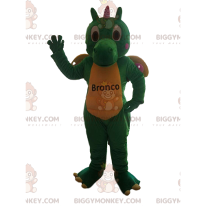 Traje de mascote de dragão verde e amarelo BIGGYMONKEY™ –