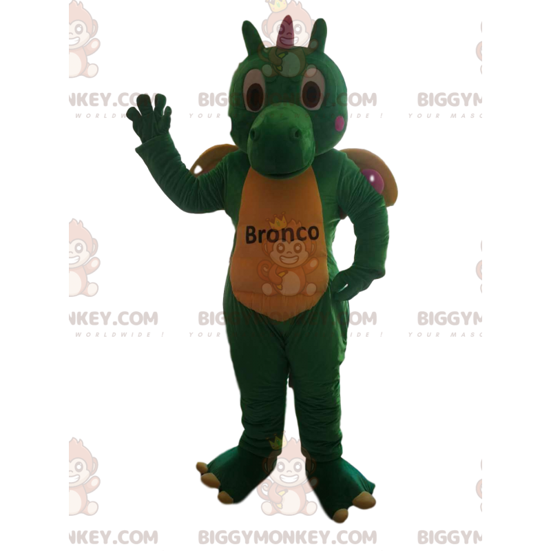 Costume de mascotte BIGGYMONKEY™ de dragon vert et jaune -