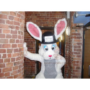 White and Gray Bunny BIGGYMONKEY™ Mascot Costume with Big Hat -