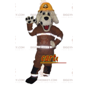 Kostým maskota BIGGYMONKEY™ Bílý a černý pes s hasičským oblečením - Maskoti psů - BIGGYMONKEY_013533 - BiggyMonkey.com