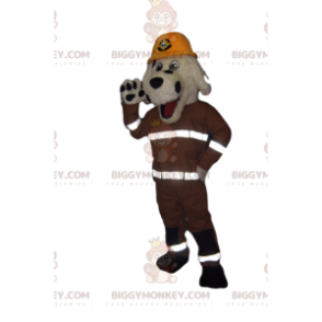 Kostým maskota BIGGYMONKEY™ Bílý a černý pes s hasičským oblečením - Maskoti psů - BIGGYMONKEY_013533 - BiggyMonkey.com