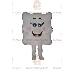 Costume de mascotte BIGGYMONKEY™ de carré blanc très souriant
