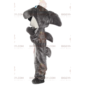 Disfraz de mascota BIGGYMONKEY™ de tiburón gris y blanco muy