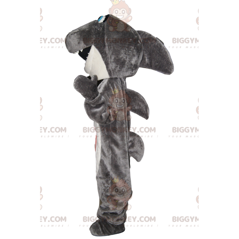 Costume de mascotte BIGGYMONKEY™ de requin gris et blanc très heureux - Mascottes Poisson - BIGGYMONKEY_013536 - BiggyMonkey.com