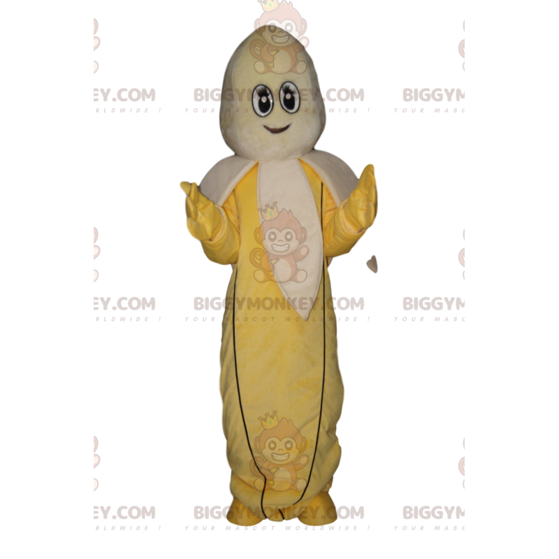 Banaan BIGGYMONKEY™ mascottekostuum met een vertederende blik