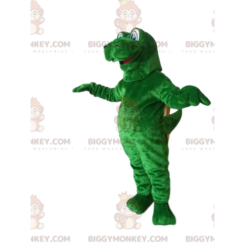 BIGGYMONKEY™ Maskotdräkt Jättegrön dinosaurie med googly ögon -