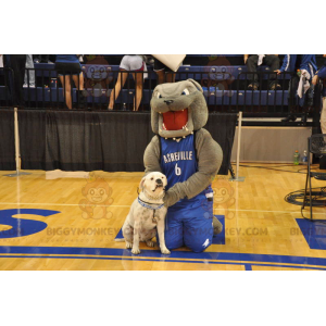 BIGGYMONKEY™ Mascot Costume Gray Bulldog In Blue Sportswear –