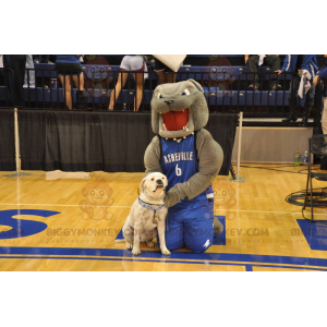 Disfraz de mascota BIGGYMONKEY™ Bulldog gris en ropa deportiva