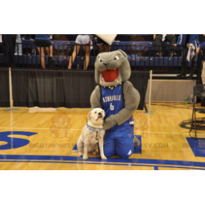 BIGGYMONKEY™ Mascot Costume Gray Bulldog In Blue Sportswear -