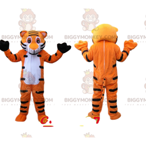 Very Happy Orange and Black Tiger BIGGYMONKEY™ Mascot Costume -