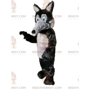 Disfraz de mascota BIGGYMONKEY™ Lobo gris y negro con hocico