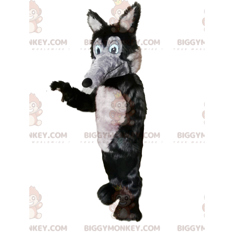 Disfraz de mascota BIGGYMONKEY™ Lobo gris y negro con hocico Disfraz de mascota BIGGYMONKEY™ Lobo gris y negro con hocico