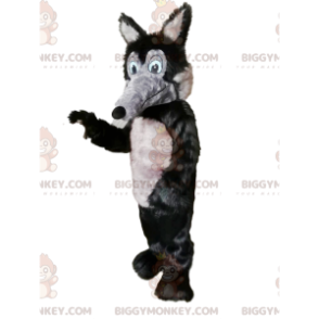 Traje de mascote BIGGYMONKEY™ Lobo cinza e preto com focinho