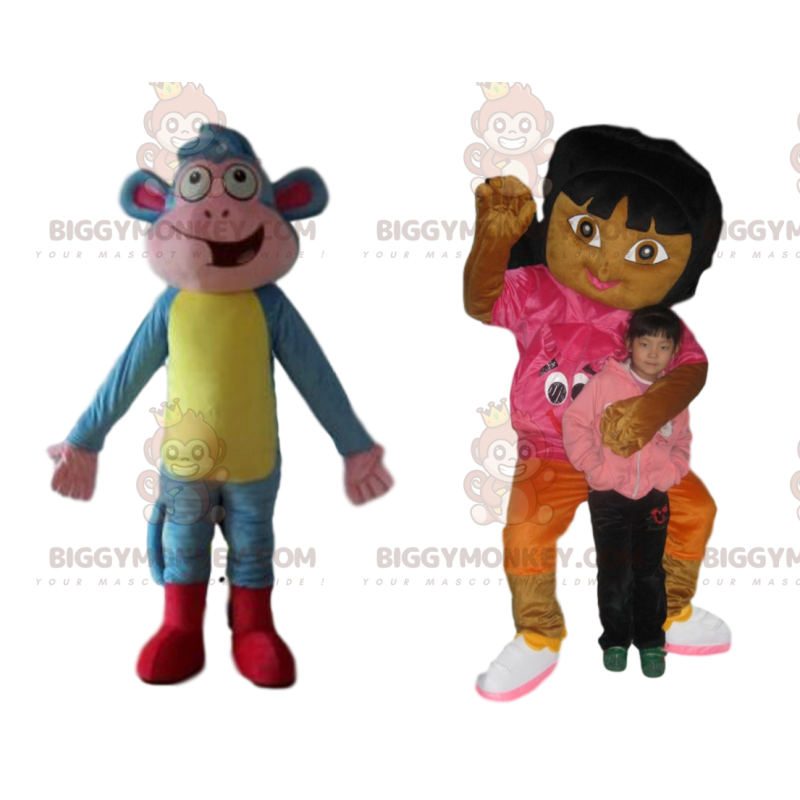 BIGGYMONKEY™ Dora und Shipper Maskottchen-Kostüm-Duo von Dora the Explorer - Maskottchen berühmte Leute - BiggyMonkey.com