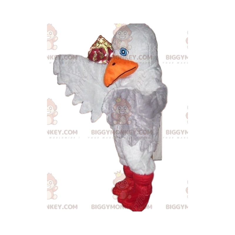 Valkoisen linnun BIGGYMONKEY™ maskottiasu, jossa iso oranssi Valkoisen linnun BIGGYMONKEY™ maskottiasu, jossa iso oranssi