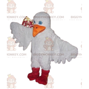 Traje de mascote BIGGYMONKEY™ de pássaro branco com grande bico