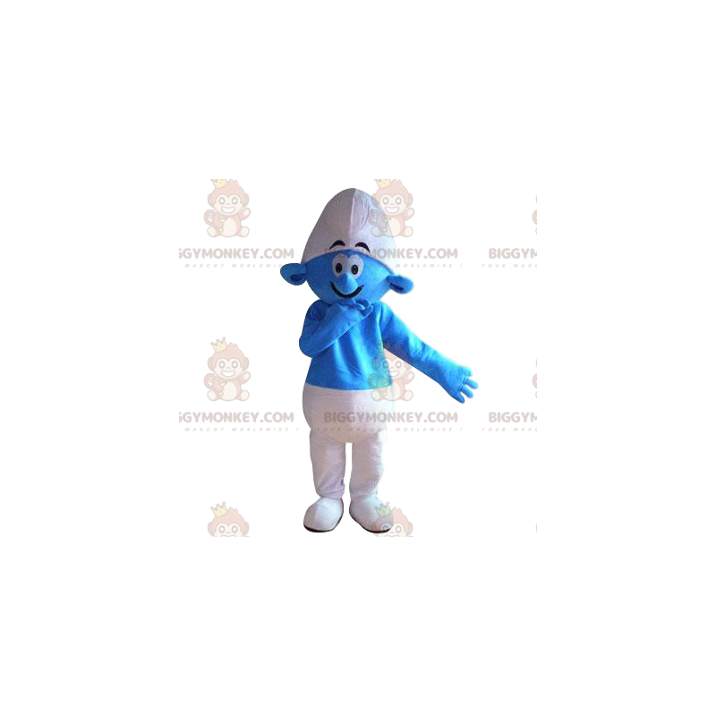 Niebiesko-biały kostium smerfa BIGGYMONKEY™ z dużym uśmiechem - Niebiesko-biały kostium smerfa BIGGYMONKEY™ z dużym uśmiechem -