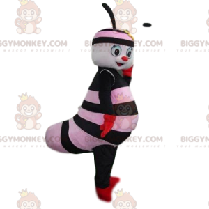 Black and Pale Pink Striped Caterpillar BIGGYMONKEY™ Mascot