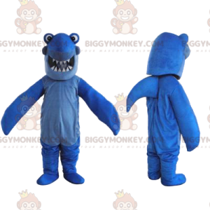 Blue Shark BIGGYMONKEY™ maskotkostume med et stort stort smil -