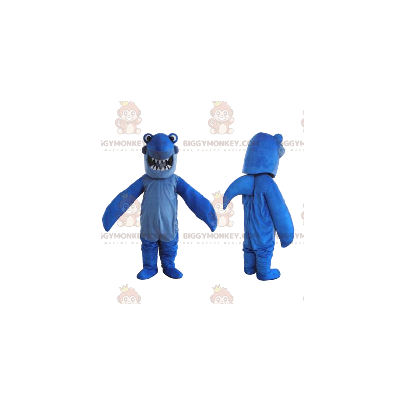 Costume de mascotte BIGGYMONKEY™ de requin bleu avec un large Costume de mascotte BIGGYMONKEY™ de requin bleu avec un large