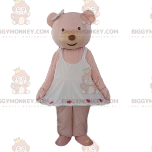 Cream Bear BIGGYMONKEY™ Maskottchen-Kostüm mit niedlichem weißem Kleid - Bärenmaskottchen - BIGGYMONKEY_013578 - BiggyMonkey.com